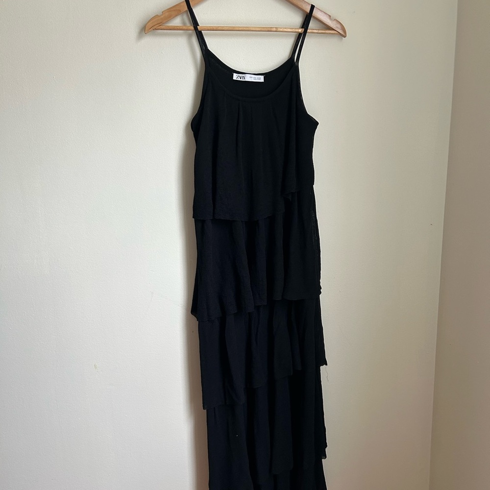 Zara Black Ruffled Tiered Slip Dress